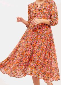 Vibrant Floral Print Midi Dress