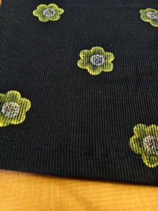 Black Ribbed Top with Flower Appliques