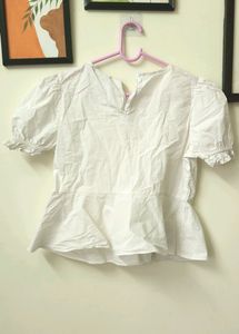 White solid woven pure cotton A-line top