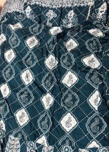 Teal Printed Kurta with Lace Detail