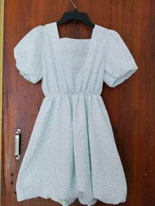 Light Blue Textured Puff Sleeve Dress