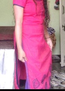 Pink Kurta with Black Print