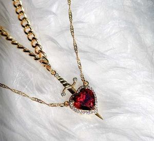 Couple Gold Heart &amp; Sword Necklace Set