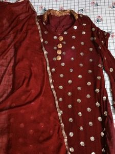 Maroon Ethnic Kurti Set with Dupatta
