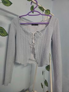 Light Blue Lace-Up Textured Top