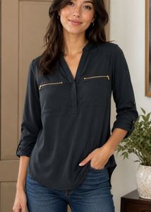 Chic Black Top with Gold Zippers
