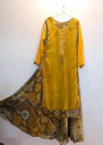 2 in 1 Elegant Yellow Kurta Dress with Intricate P