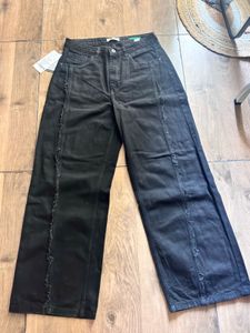 GLITCHEZ Dark Black High-Waisted Wide Leg Jeans