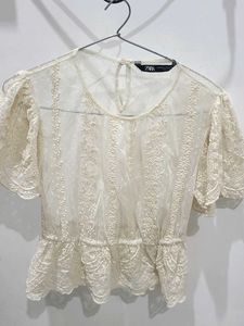 Zara Embroidered Sheer Blouse