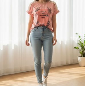 Floral Graphic Tee with Lace Detail