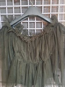 Sheer Off-Shoulder Ruffled Top