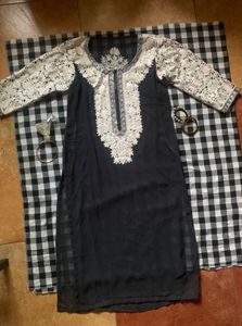 Elegant Black Kurta with White Embroidery