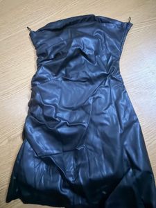 Chic Black Faux Leather Strapless Dress