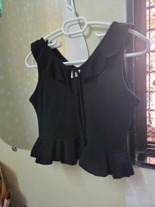 Chic Black Ruffled Peplum Top