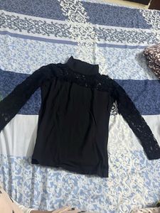 Chic Black Lace Turtleneck Top