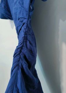 Blue Ruched Shirt Dress