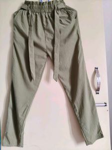 Olive Green Paperbag Waist Pants
