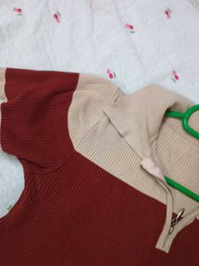 Retro Style Color Block Zip Polo Top
