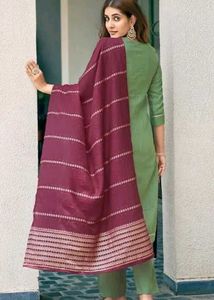 Green Embroidered Kurta Set with maroon dupatta