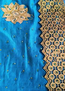 Teal Saree with Gold Border,bridal heavy sare