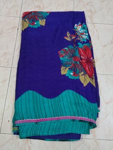 Beautiful Floral Violet Print Saree