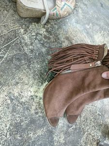 Brown Suede Fringe Boots