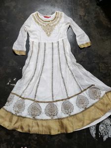 ✨ Beautiful White &amp; Gold Anarkali Dress