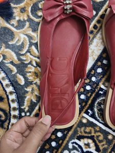 DANG Red Slingback Flats with Bow Detail