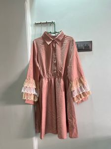 Pink Lace Sleeve Dress