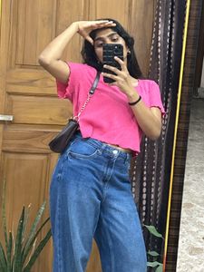 Hot Pink Ribbed Cropped Top