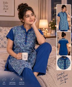 Comfortable Blue Printed Night tshirt