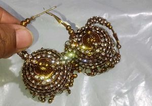 Golden White Stone 2 Jhumki Earing Studs