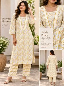 Elegant Yellow Printed Kurta Set