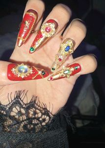 Luxury Red &amp; Gold Press-On Nails