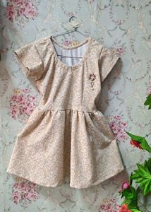 Elegant Beige Patterned Dress for Girls