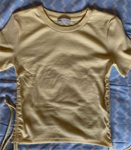 Zara Yellow Ribbed Ruched Top