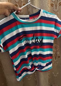 Striped Tie-Front Cropped Tee