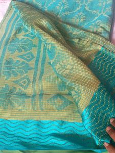 Beautiful Teal Saree with Gold Print