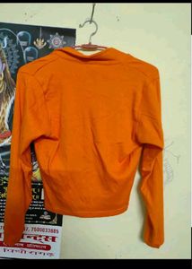 Orange Button-Up Long Sleeve Top
