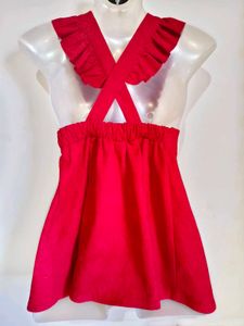 🎁Buy 1, Get 1 Free🎁Red Ruffled Dungree Top