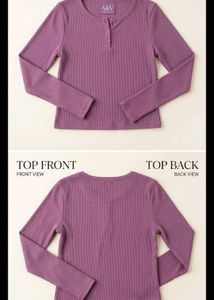 Purple Ribbed Henley Long Sleeve Top