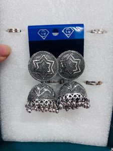 2 pis Oxidized Silver Jhumka Hoop Earrings