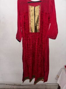 Elegant Red Kurta with Gold Embellishment