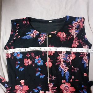 Black Floral Printed Front Slit Women Kurti Dress