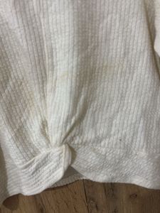 Cream Ribbed Twist Front Top