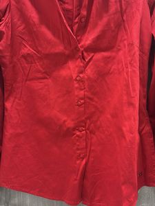 Red Button-Up Long Sleeve Top