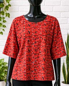 Unique Red Printed Casual Top