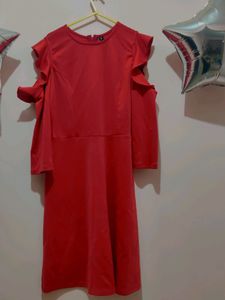 Red Ruffle Cold Shoulder Dress