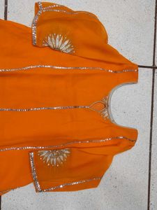 Orange Embroidered Kurta Set with lengha or skirt