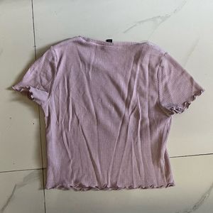 Soft Pink Waffle Knit Lettuce Hem Top